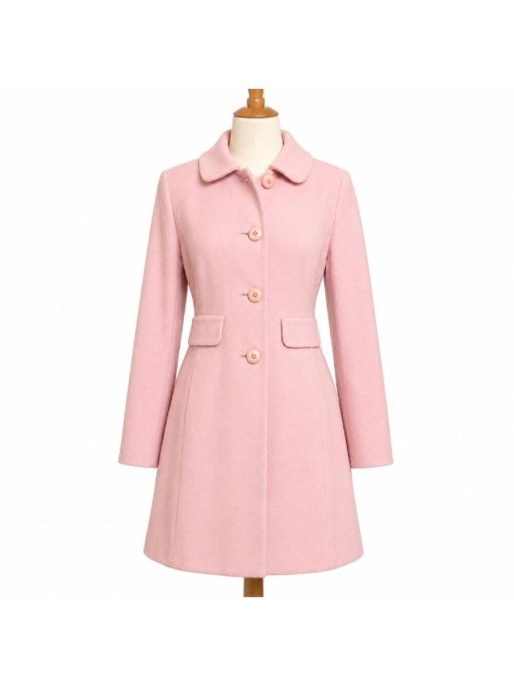 Halogen Pink Wool Blend Coat S Peter Pan Collar A-Line Lined Retro Chic